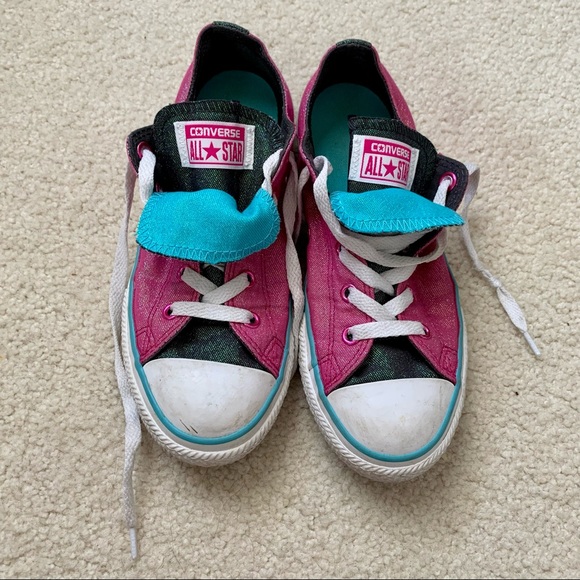 Conversel sparkly glitter girl’s double tongue sneakers size 3 - Picture 2 of 7